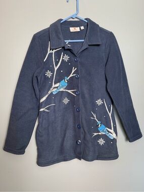 Quacker Factory Winter Birds Fleece Button-Down Jacket/Cardigan – Size S